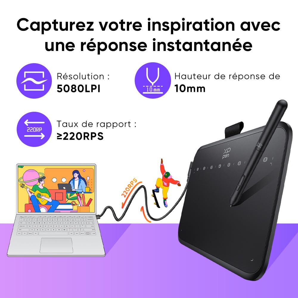 XPPen Deco 640 Tablette Graphique sans Écran, Stylet X3 Pro 16K Niveaux de Pression, Compatible Windows/Mac/Android