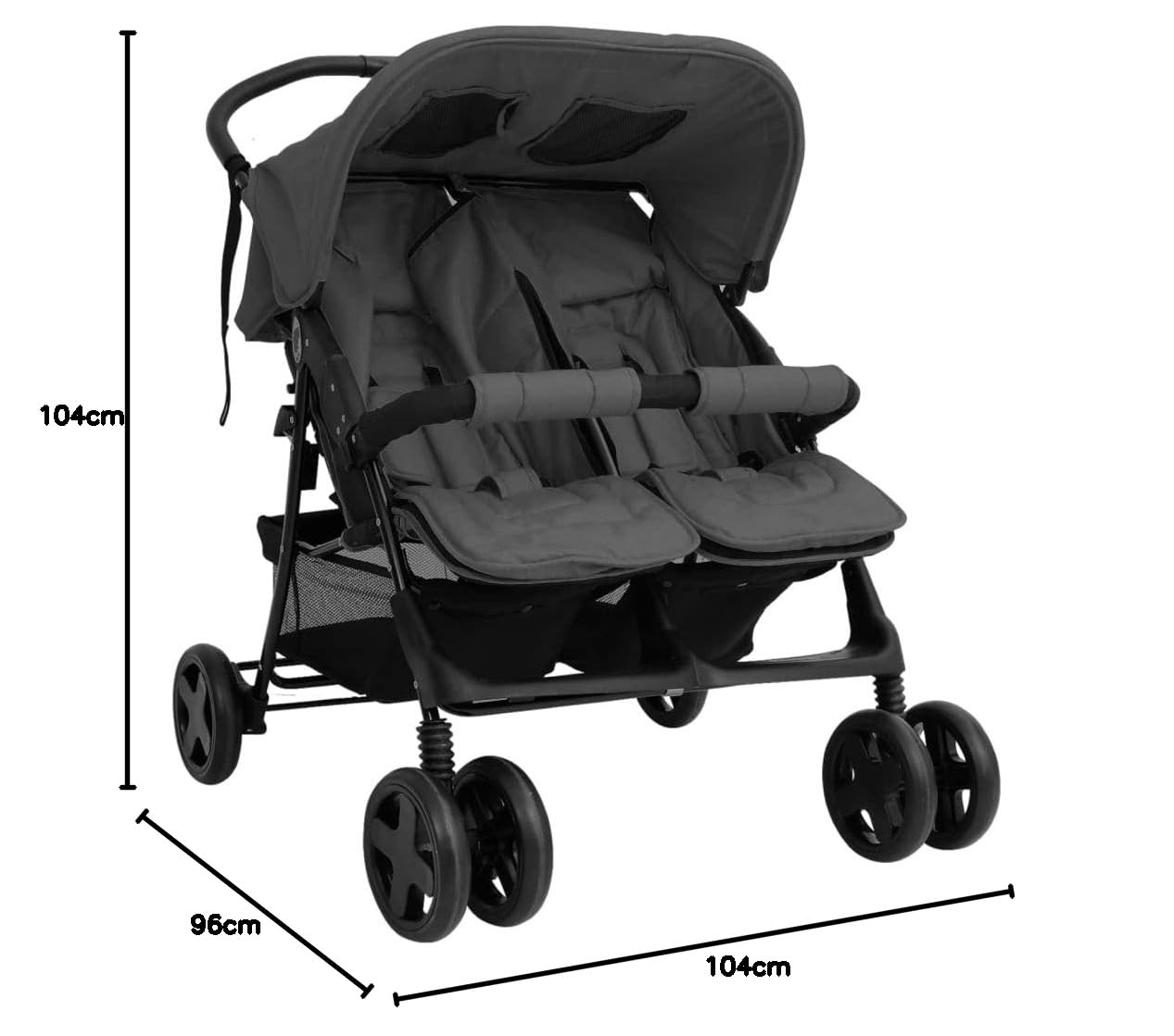 Passeggino Gemellare Grigio Scuro in Acciaio