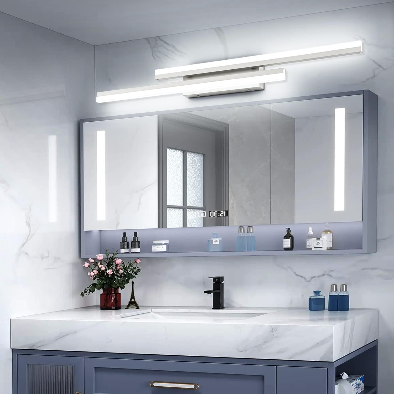 PRESDE 40" LED Bathroom Vanity Light, Modern Brushed Nickel Wall Bar Fixture Over Mirror Dimmable