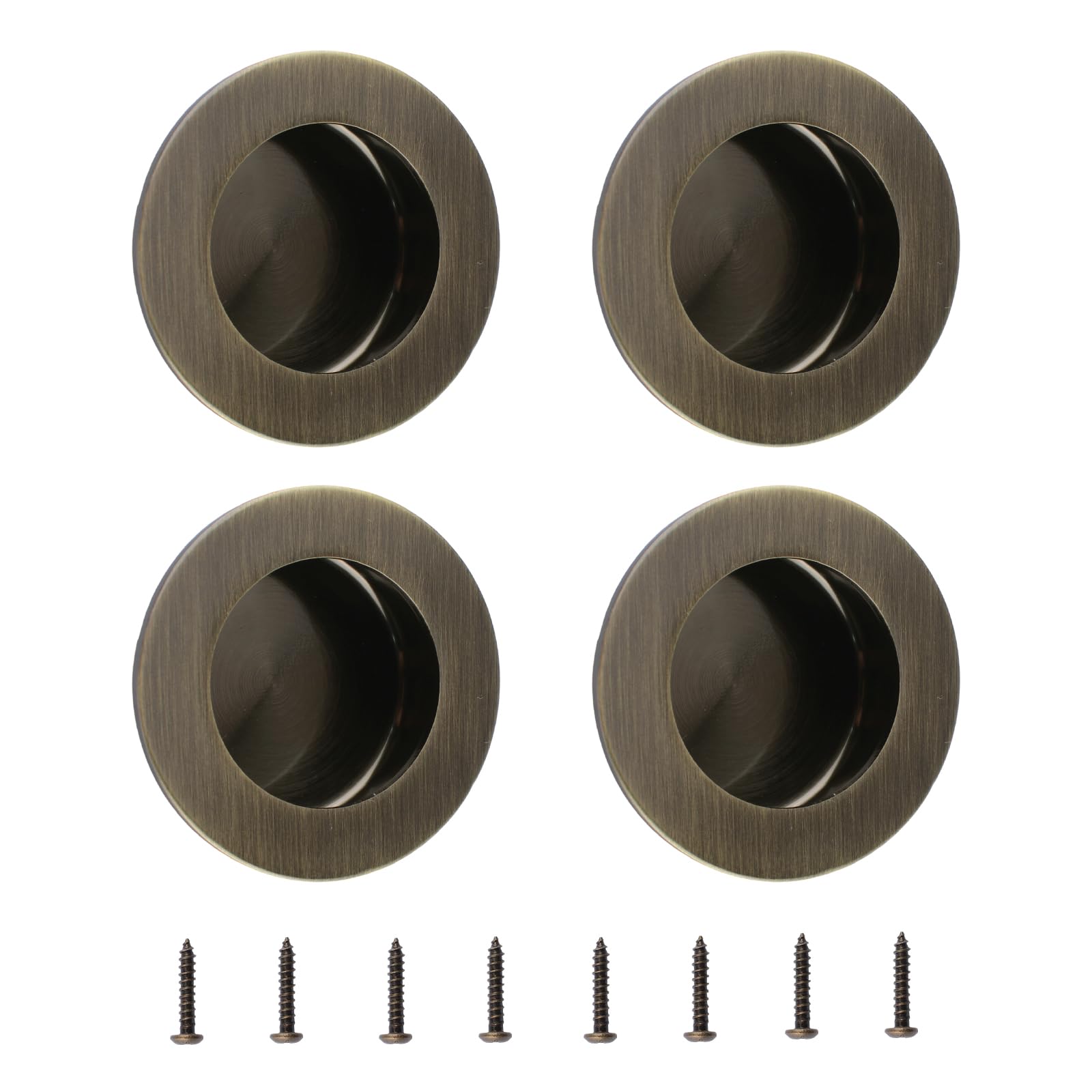 MOROBOR Bronze Flush Pulls Barn Door Handles, 4PCS Stainless Steel Sliding Door Pull Easy Snap-in Installation Round Flush Recessed Cabinet Handle/50mm