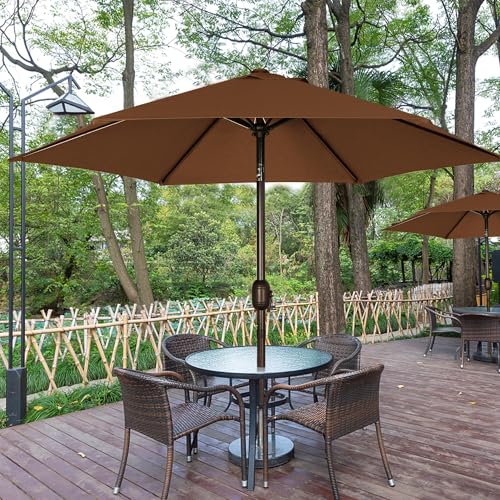 Image of Blissun 7.5 ft Patio Umbrella, Yard Umbrella, Outdoor Market Umbrella with Push Button Tilt Crank, Brown