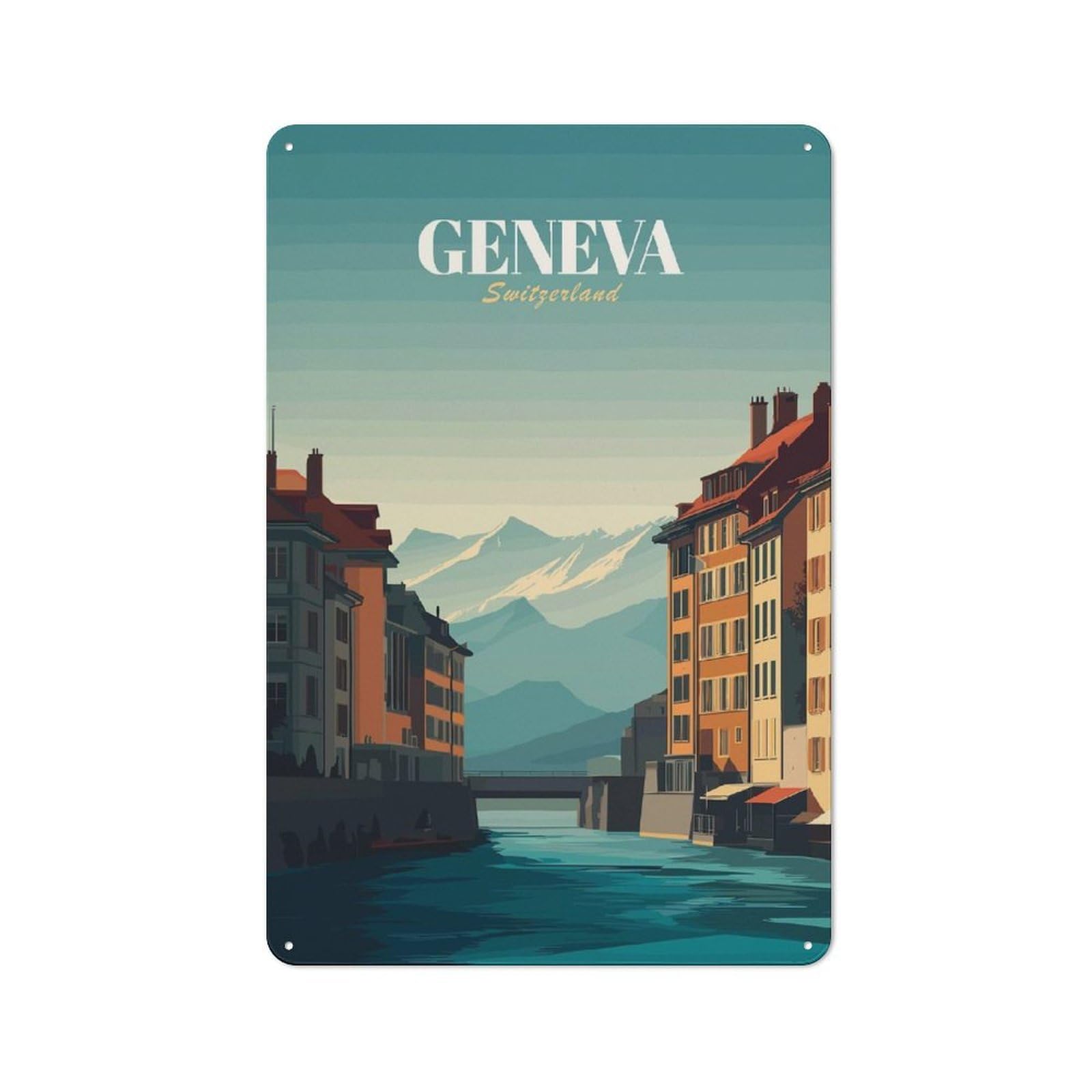Junmoney Style-15 Geneva, Switzerland Travel (2) Distressed Look Metal Wall Decor 30X20cm, Vintage Tin Sign For Living Room, Hallway, Kitchen Or Cafe