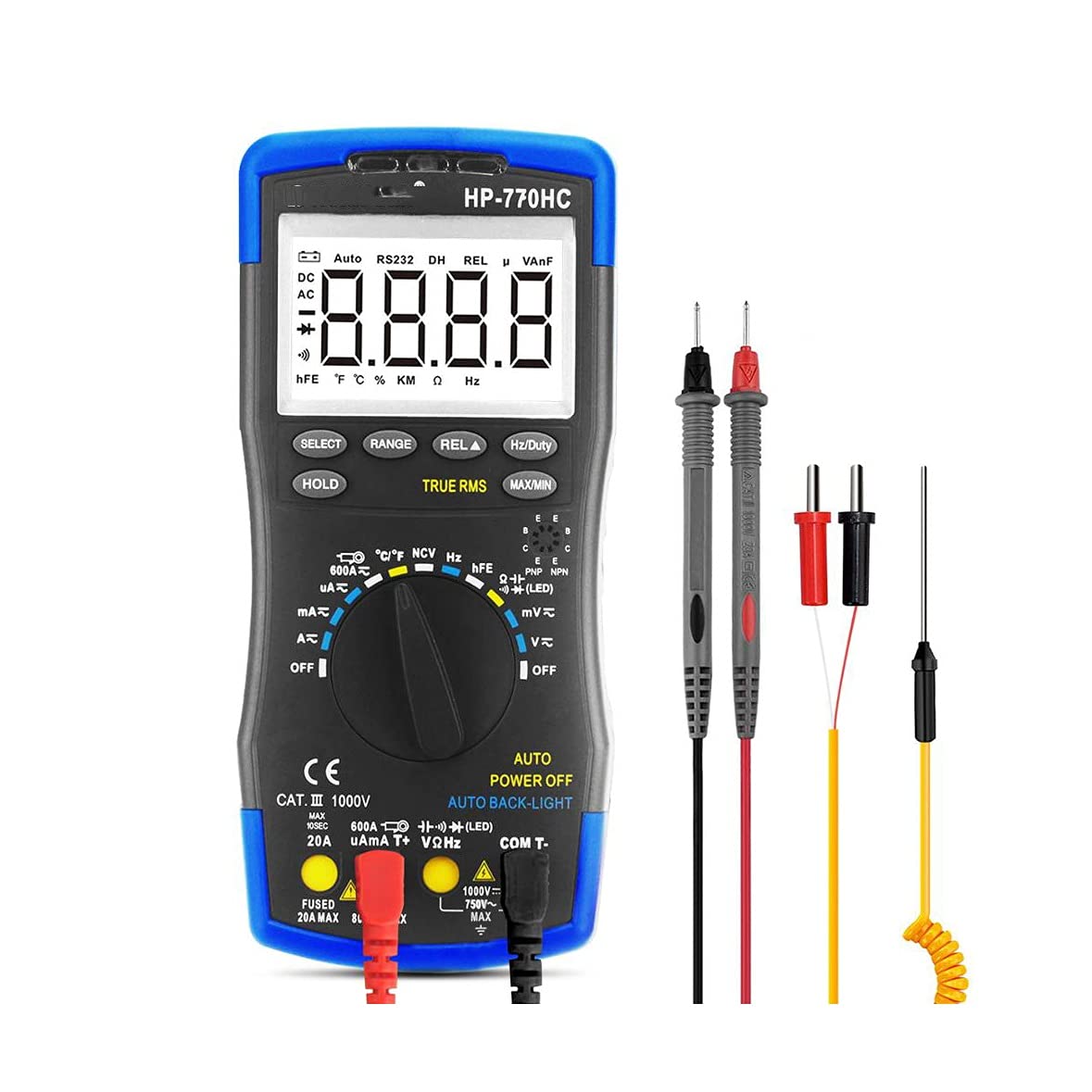 Digital Auto Range Multimeter AC Voltage Meter Measurement Temperature/Frequency/Duty Cycle/True