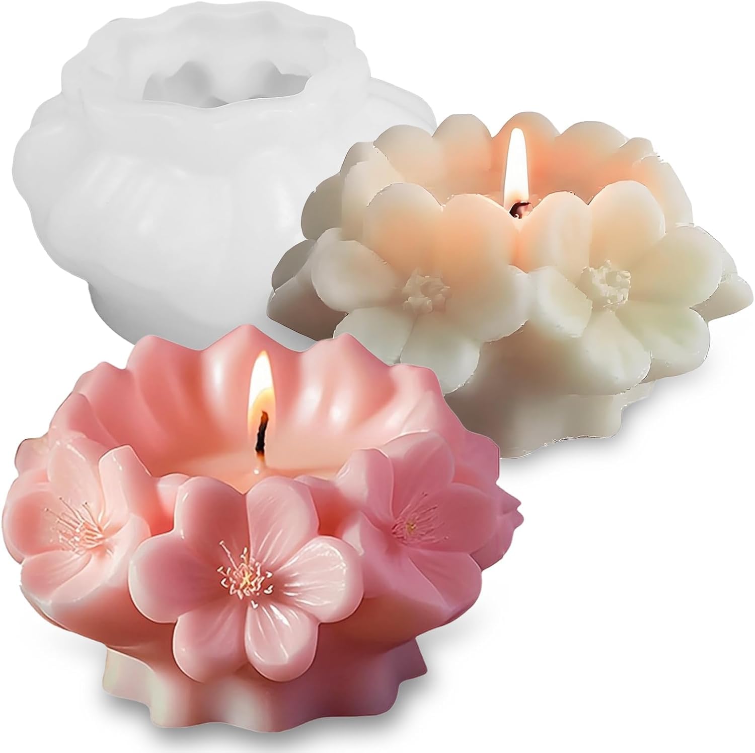 Cherry Blossom Flower Mould Silicone for Candle Making Molds Floral Rose Pillar Mould Chocolate Cake Decorations Concrete-image-27