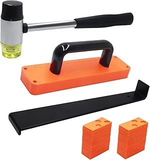 Laminate/Vinyl Flooring Tools, WHLLING 43PC Laminate Wood Flooring Installation Kit- 40Pcs Floor Spacers, Heavy Duty Pull Bar and Rubber Mallet, Upgraded Tapping Block for Vinyl Plank Flooring