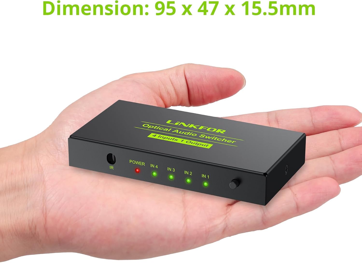 Diagram showing the buttons on the remote control for the LiNKFOR Digital Toslink Optical 4x1 Switch.