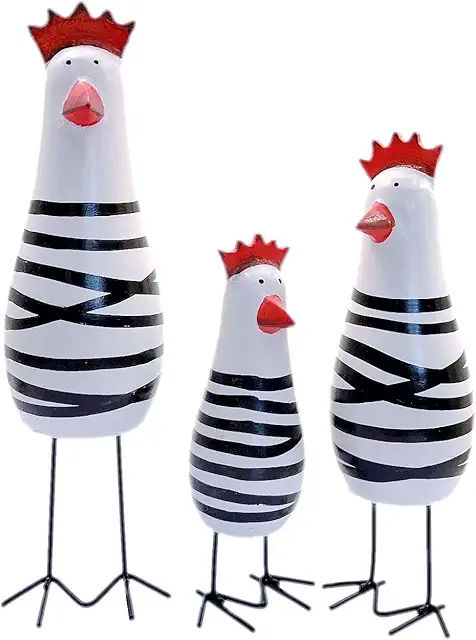JZK 3pcs Wooden Chicken Figurines Set - Quirky Home Decoration Sculptures