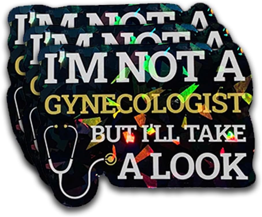 (3 Pcs) I'm Not A Gynecologist But I'll Take A Look Humor Funny Meme Holographic Sticker 3 Inches