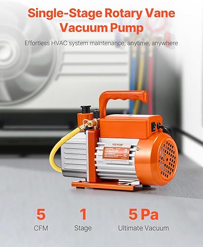 Miniatura 2 de VEVOR Bomba de vacío, 5 CFM, bomba de vacío de paleta giratoria de una etapa HVAC, para sistemas R134a R22 R410a, kit de bomba de vacío automática