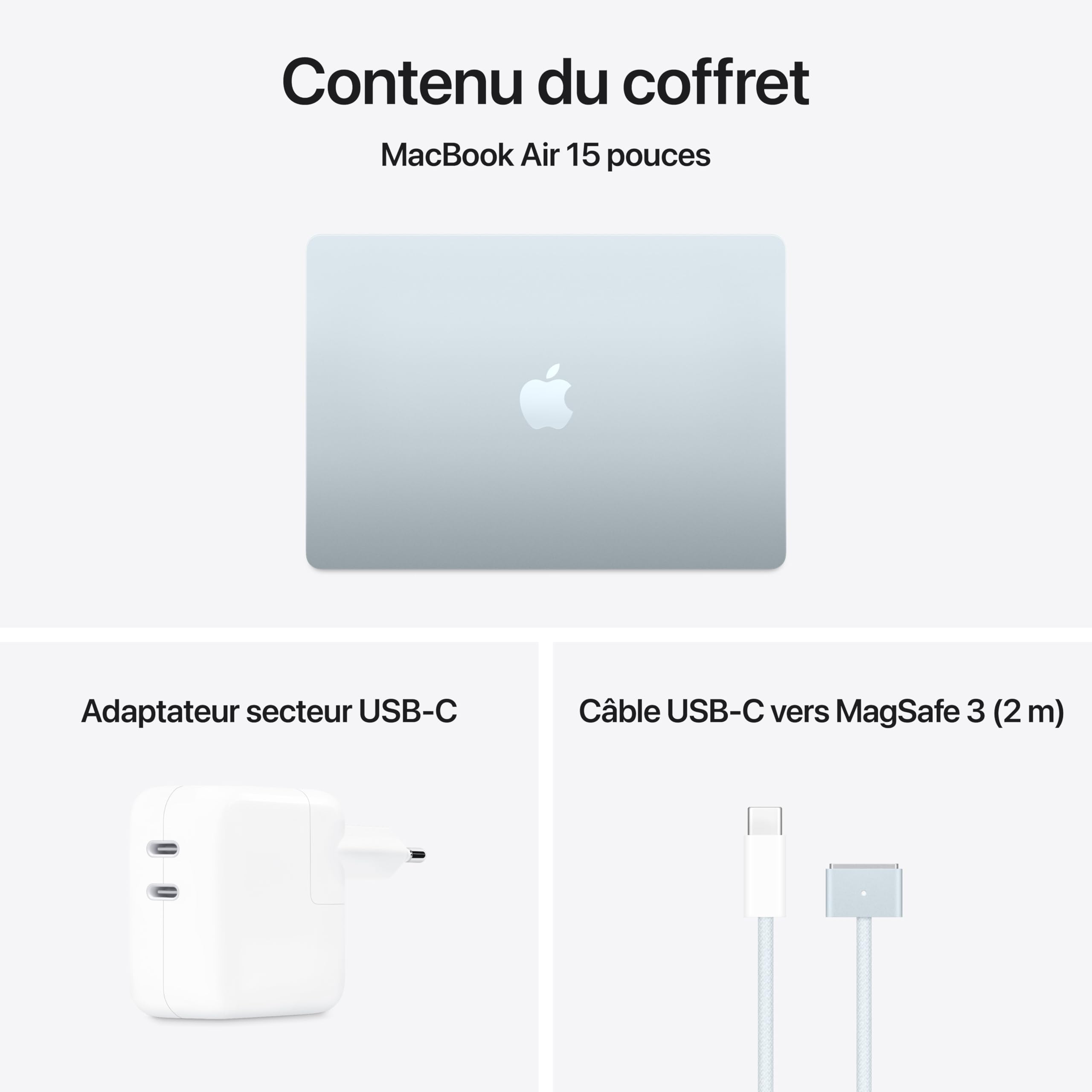 Apple MacBook Air 15 Pouces Ordinateur Portable avec Puce M4 : Conçu pour Apple Intelligence, Écran Liquid Retina de 15,3 Pouces, Mémoire unifiée de 16 Go, Stockage SSD de 256 Go, Touch ID ; Ciel