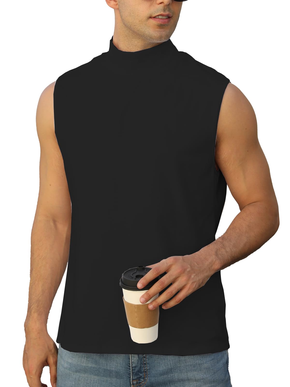 iudam Mens Mock Turtleneck Tee Shirts Sleeveless Casual Basic Slim Fit Knitted Pullover Tank Tops-picture-23