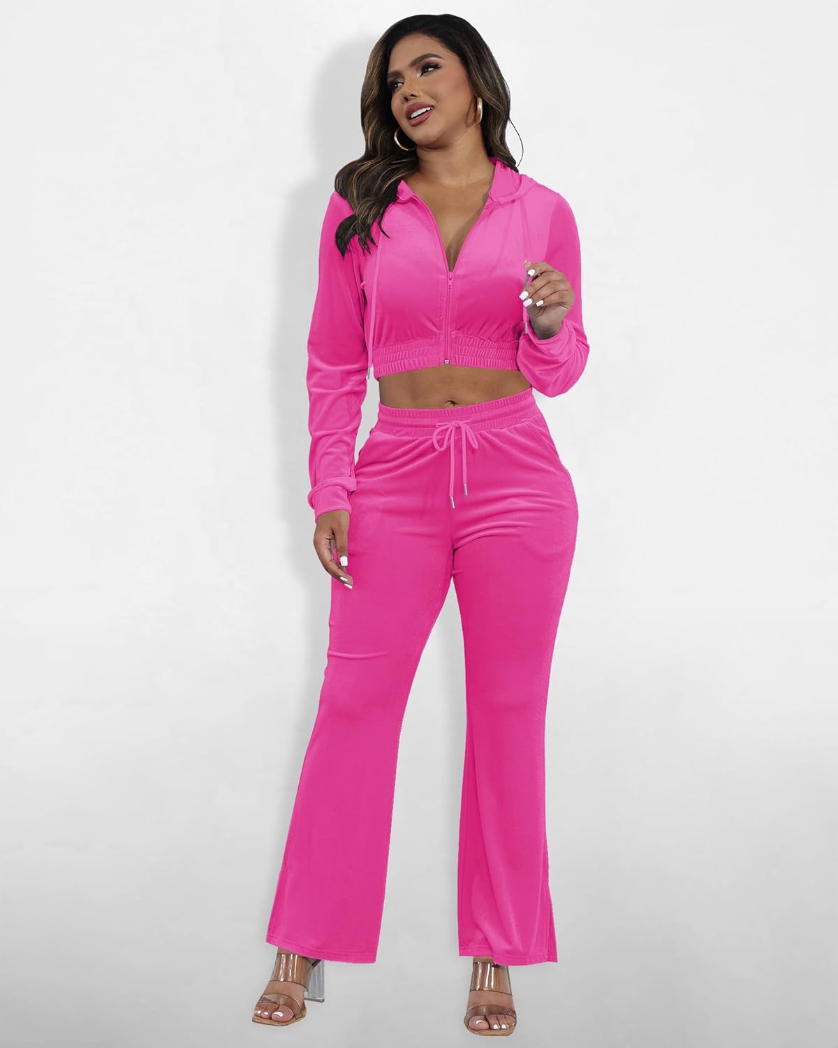 SMSN Women Sweatsuits Set Velvet 2 Piece Tracksuit Outfits Velour Jogging Long Sleeve Sweat Hoodie and Sweatpants Set