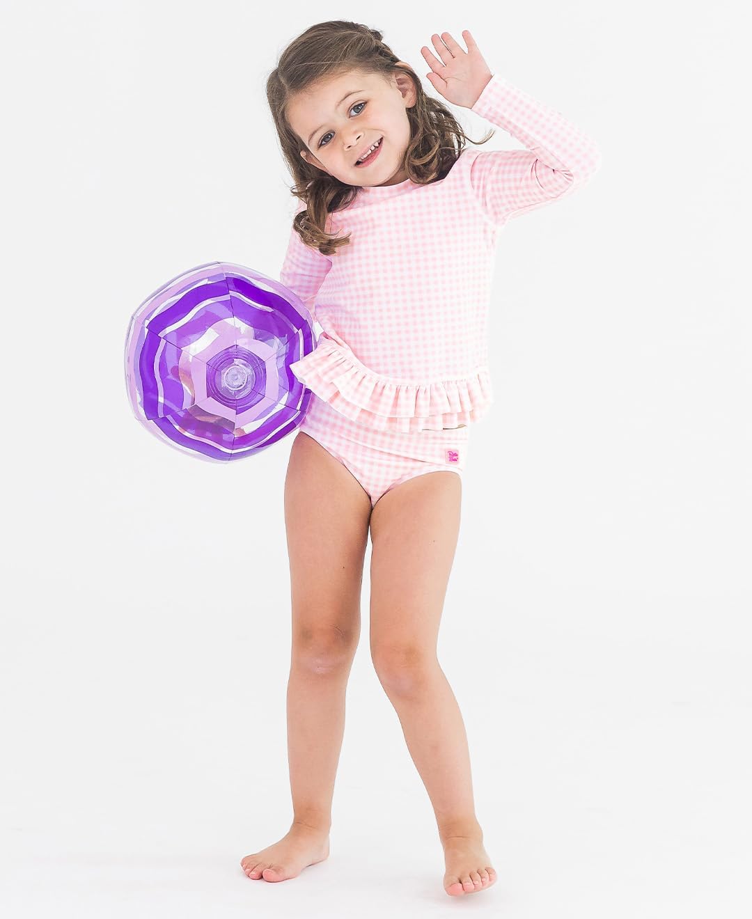 RuffleButts Pink Gingham Ruffle Hem Rash Guard 2-Piece - 10 - Image 2