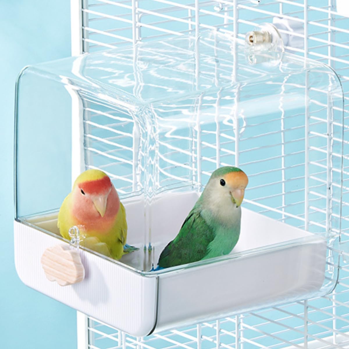 Copfeu Bird Bath for Cage, Cleaning Pet Supplies Cockatiel Bird Clear Spacious Bathtub with Bottom Drawer for Parrots Parakeets, Conures, Quakers, Portable Shower for Most Birdcage (White)