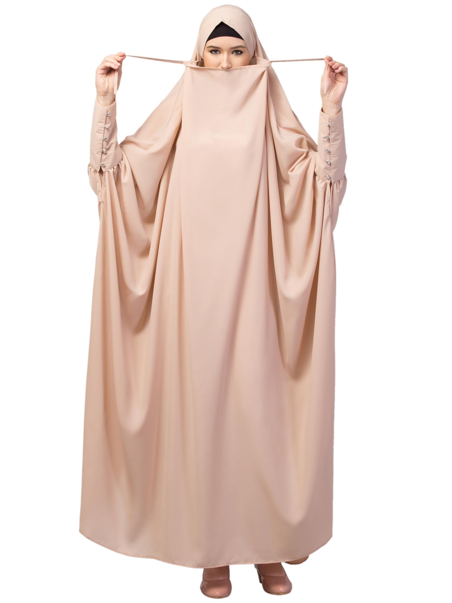 MallikaHead to toe long cuff ready to wear one pc Jilbab with Naqab/Prayer hijab for umrah and hajj