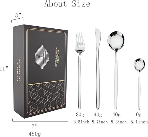 Miniatura 6 de JASHII Juego de cubiertos de 24 piezas con caja de regalo, juego de cubiertos de acero inoxidable para 6, regalo de inauguración de la casa, mango