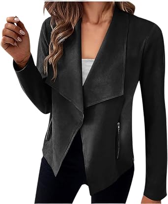 ASHER FASHION Womens Faux Suede Jackets 2023 Fall Tops Long Sleeve Open Front Cropped Coat Outwear