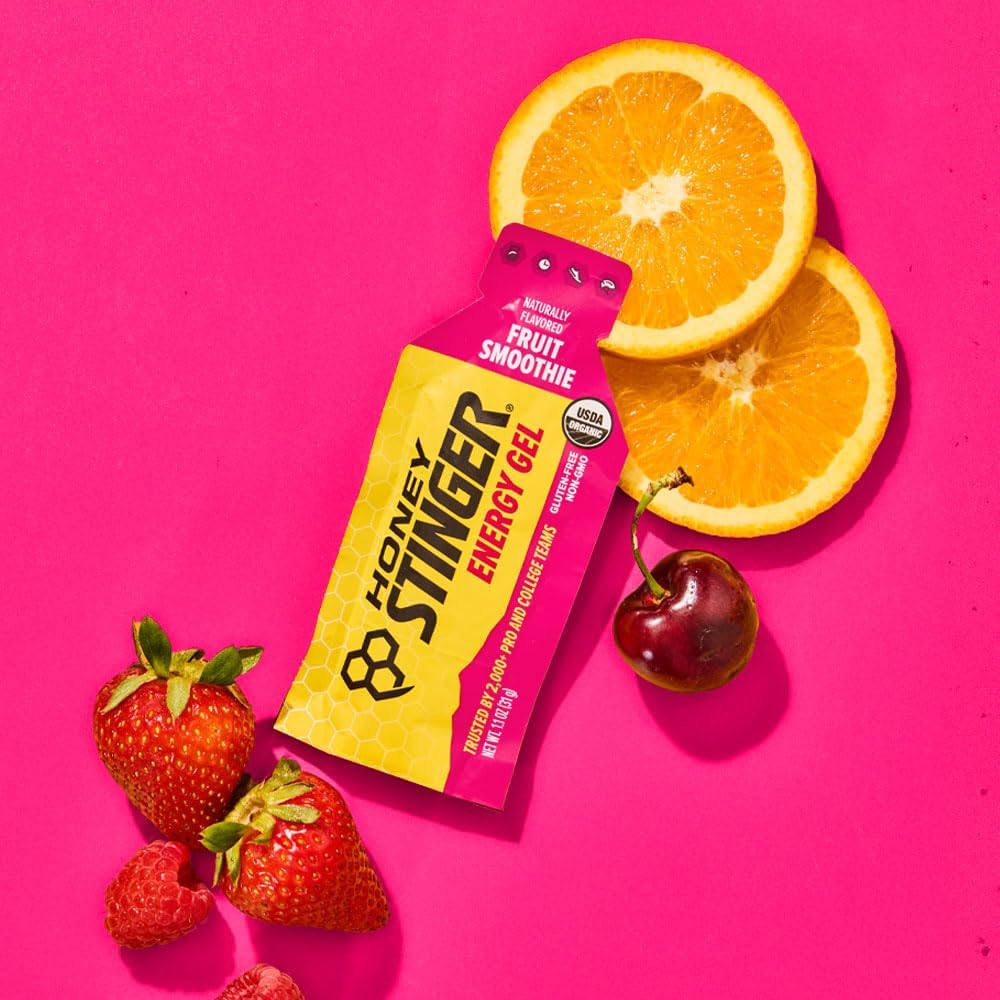 Honey Stinger Organic Fruit Smoothie Energy Gel, Gluten Free & Caffeine Free, for Exercise, Running and Performance, Sports Nutrition for Home & Gym, Pre and Mid Workout, 24 Pack, 26.4 Ounce