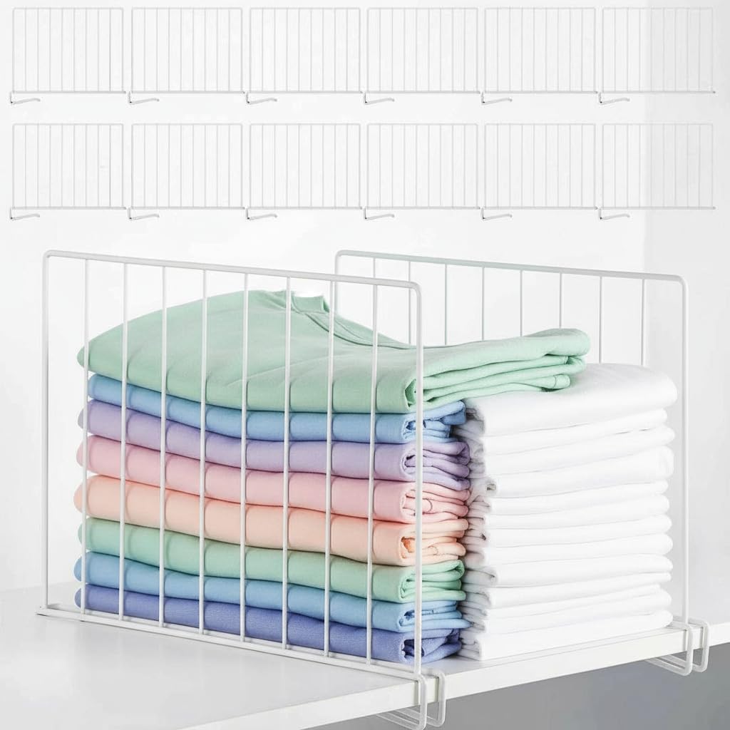 Shelf Dividers for Closet Organization, Metal, White, Set of 4, for Clothes, Towels, Sweaters, Bedroom, Bathroom, Kitchen