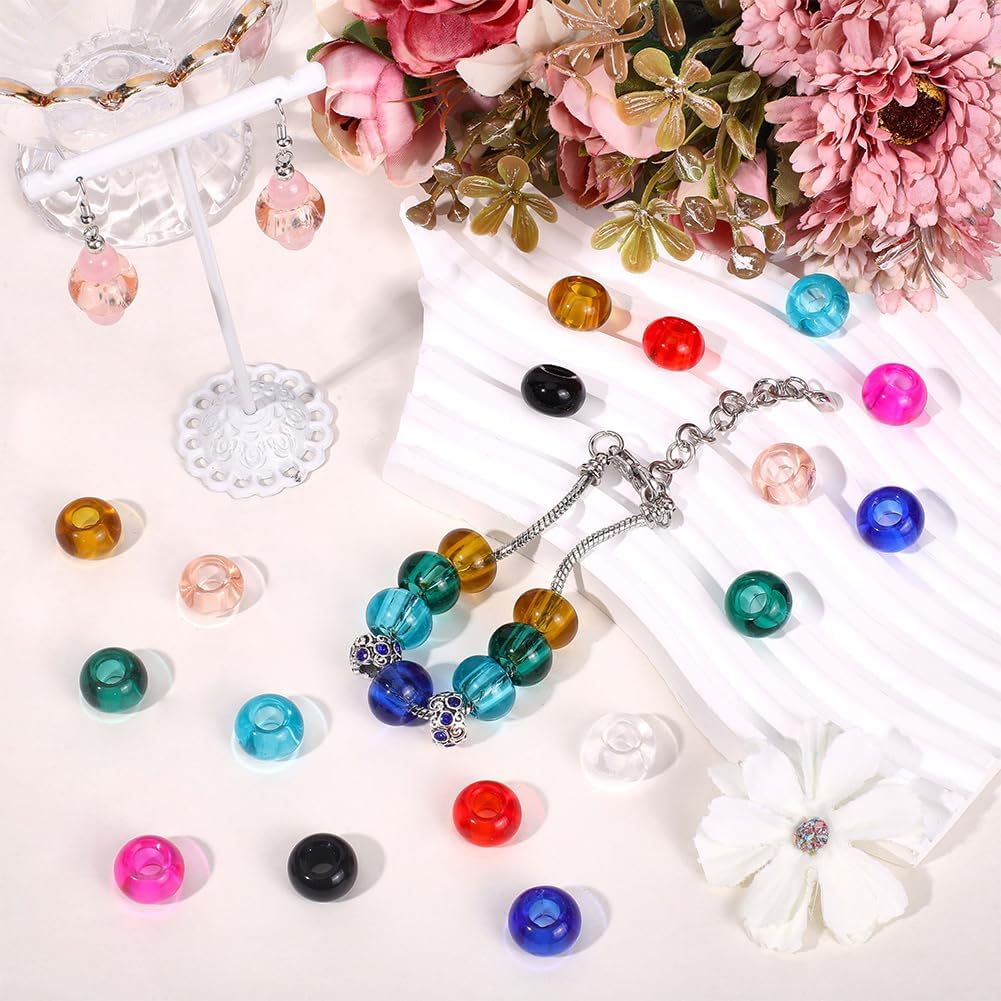 9 Colors 90PCS European Disc Glass Beads with Large Hole Rondelle Abacus Disk Colorful Transparent Charms Loose Spacer Bead Bulk for Jewelry Making Bracelet Necklace Pens DIY Crafts Supply - Image 4