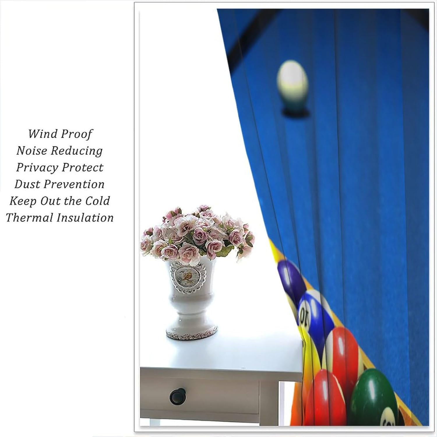 Billiard Sports Curtains, High Angle View of Pool Table Balls Fun Party Printed Rod Pocket Window Drapes for Cafe Bedroom Living Room Billiards Room 42" W X 63" L