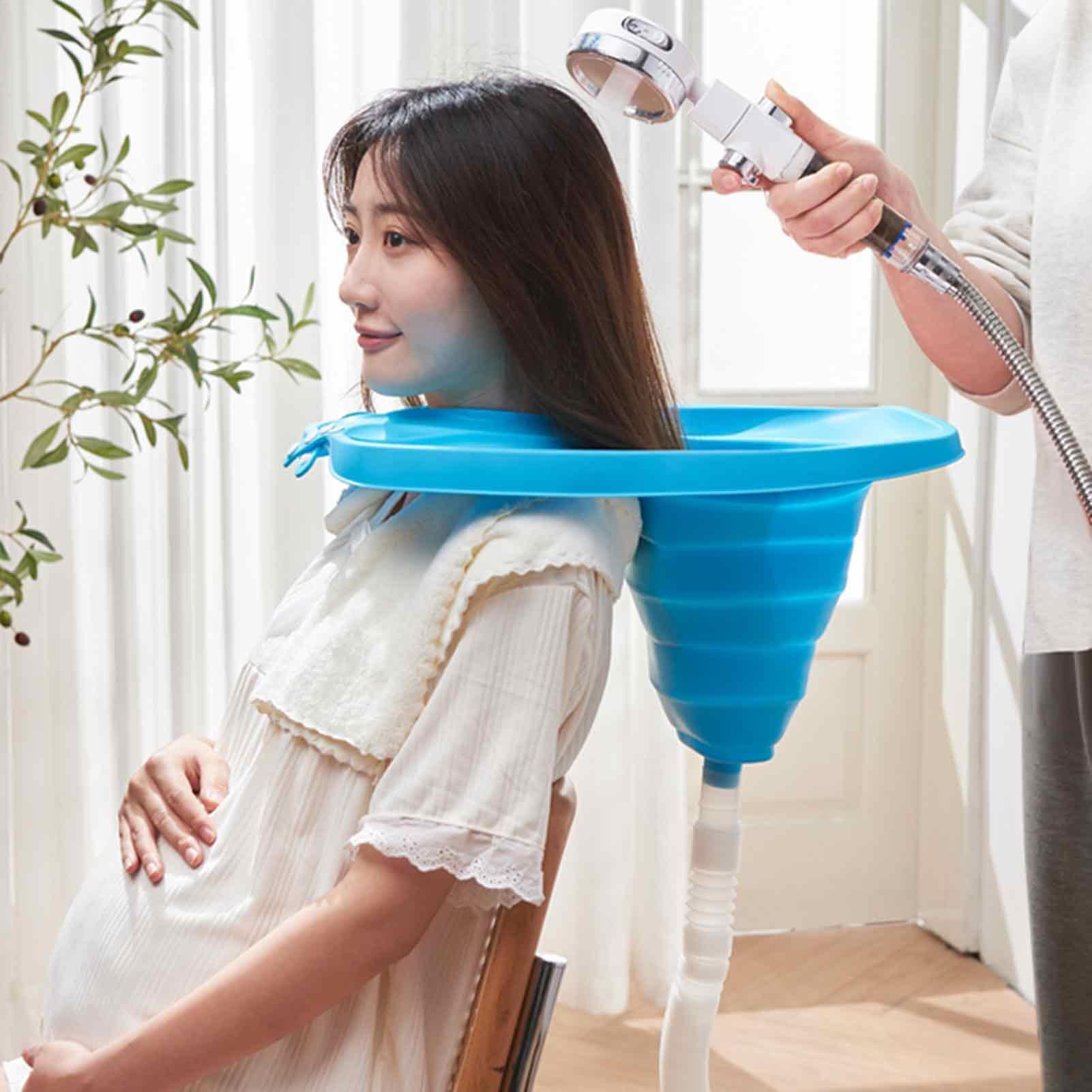 Cuenco plegable para lavabos con champú con manguera de drenaje de 1,5 m, 51,5 x 40,1 x 26,2 cm, bandeja portátil de TPE para lavar el cabello en casa para discapacitados, personas mayores, mujeres
