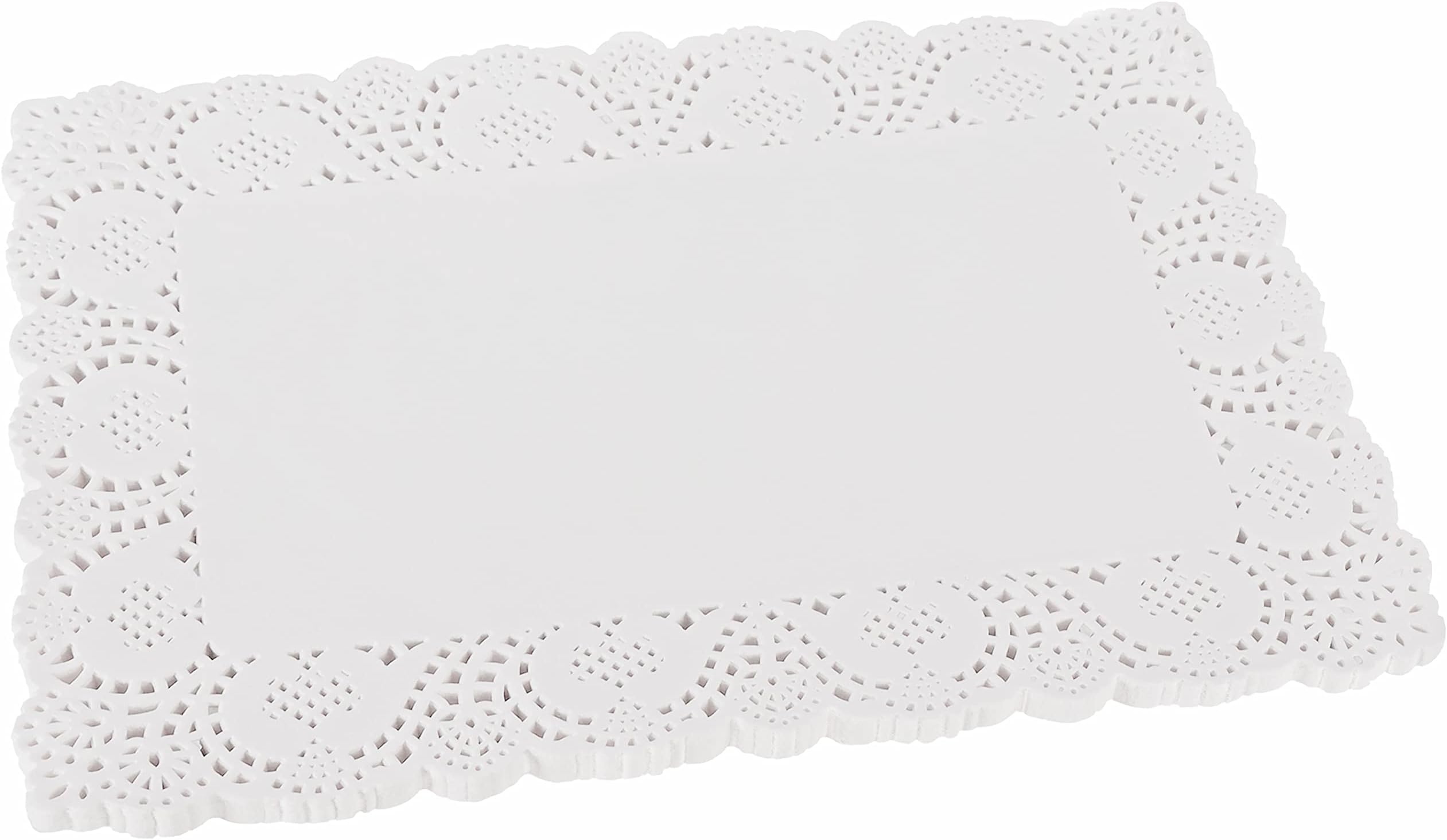 BELLE VOUS 100 Pack White Rectangle Lace Paper Doilies - 36.5 x 26cm / 14.37 x 10.24 inches - Tableware for Cake, Wedding Decoration Placemats and Packaging