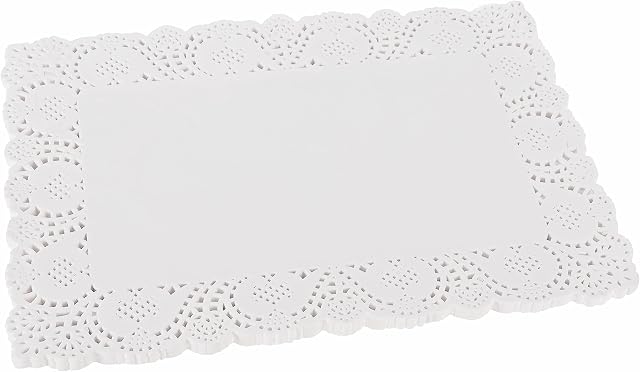 BELLE VOUS White Rectangle Lace Paper Doilies (100 Pack) - 36.5 x 26cm / 14.37 x 10.24 inches - Tableware for Cake, Wedding Decoration Placemats and Packaging