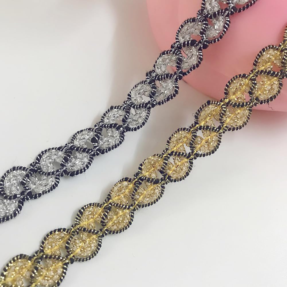 20M 12mm Nero Argento Nastro di Rifinitura Intrecciato Tessuto Decorativo Metallico Tappezzeria Passamanerie Intrecciato In Poliestere Pizzo per Gioielli Creazione Cucito Tende Borse Artigia