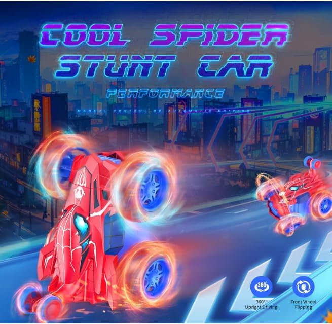 Miniatura 2 de Juguete de auto de control remoto de araña, auto de acrobacias recargable con 360 vueltas 4WD con luz brillante, divertidos juguetes al aire libre