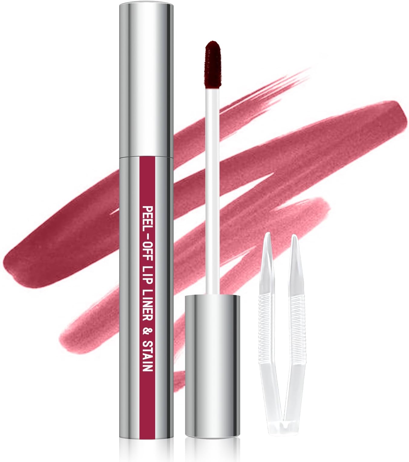 Cilrofelr Peel Off Lip Liner Stain, Long Wear Tattoo Lip Liner with Tweezer, Peel Off Lip Stain with Matte Finish, Long Lasting, Waterproof, Transfer-proof, Highly Pigmented Color (Mauve)
