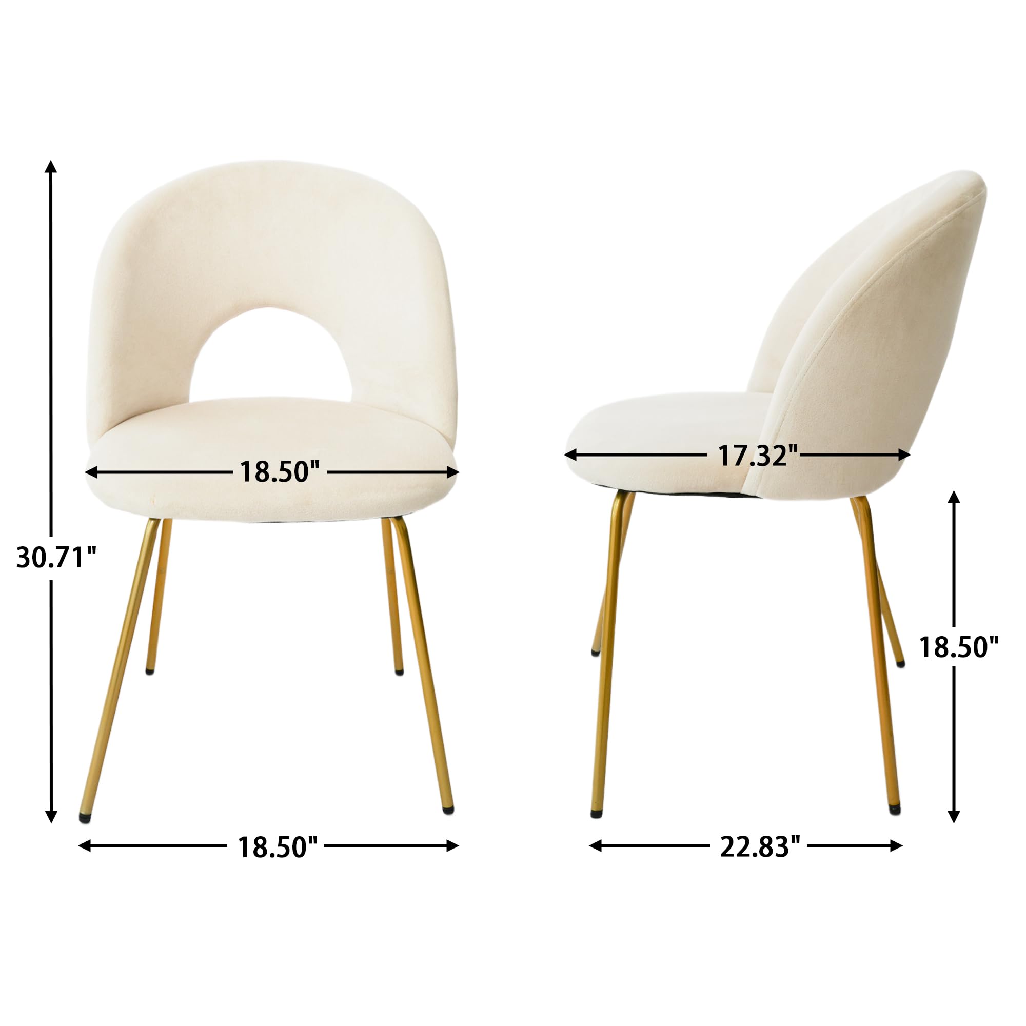 CangLong Set di 2 sedie da pranzo scandinave, sedie da cucina con rivestimento in velluto, sedie da soggiorno moderne con gambe in metallo dorato, beige