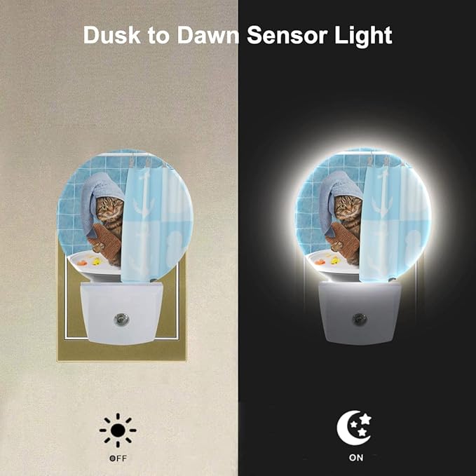 EKOBLA EKOBLA Funny Cat Night Light Kitten Cat with Shower Cap in Bathtub Night Lights Plug into Wall for Boys Girls Men Women, Fun Animal Plug-in Nightlights LED Dusk to Dawn Sensor photo 3