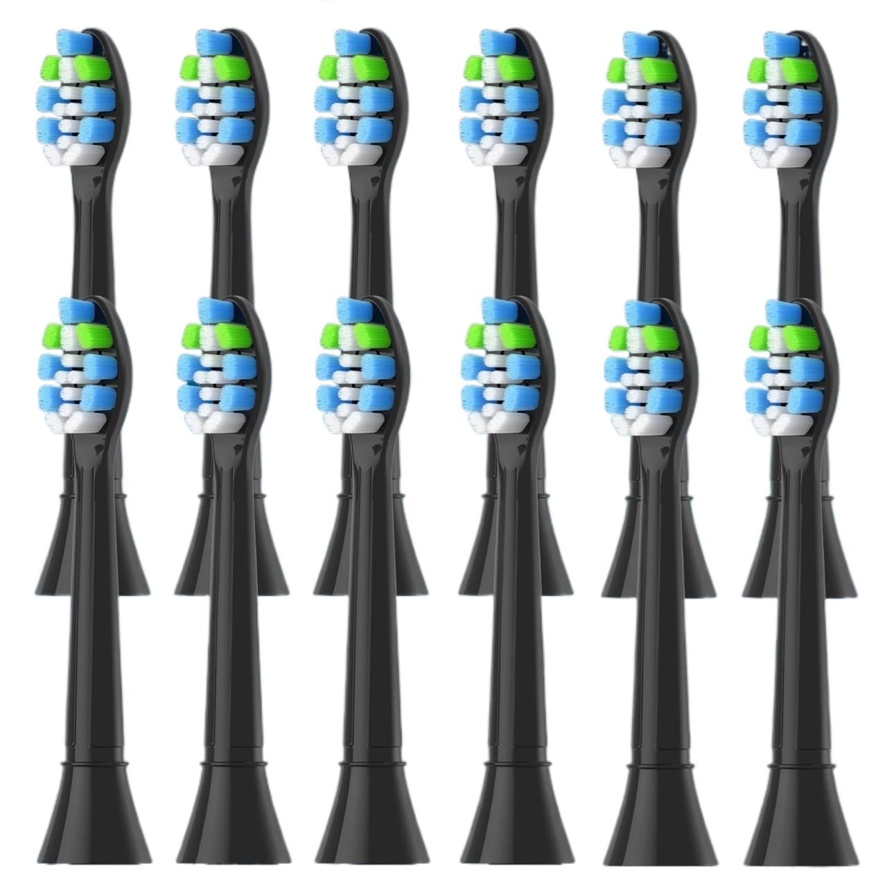 Testine, compatibile con Philips, HX6211 HX6213 HX6220 | HX6231 HX6234 HX6235 HX6250 HX6263 HX6275, ricambio testina a scatto(12pcs Black)