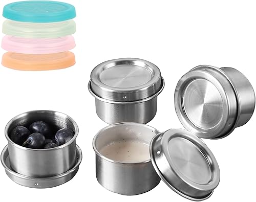 Kieaisy Recipiente para aderezo para ensaladas, recipientes pequeños de condimentos de 1.6 onzas con tapas, recipientes de condimentos de acero
