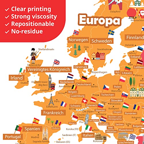 DECOWALL SG2-2301DE Weltkarte Wandaufkleber Kinder Kinderzimmer Wandtattoo Wohnkultur Kunst Reise Jungenzimmer Baby Internationales Farbposter