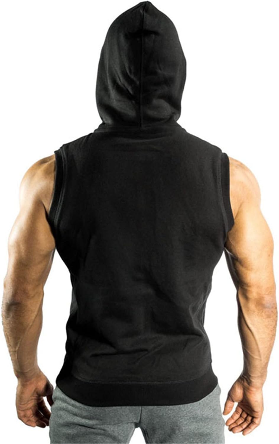 DGHM-JLMY Men Muscle Cut T Shirt Hoodie Zip-up Vests Jacket Spring Sleeveless Zipper Hooded Vest Workout Hooded Tank Tops
