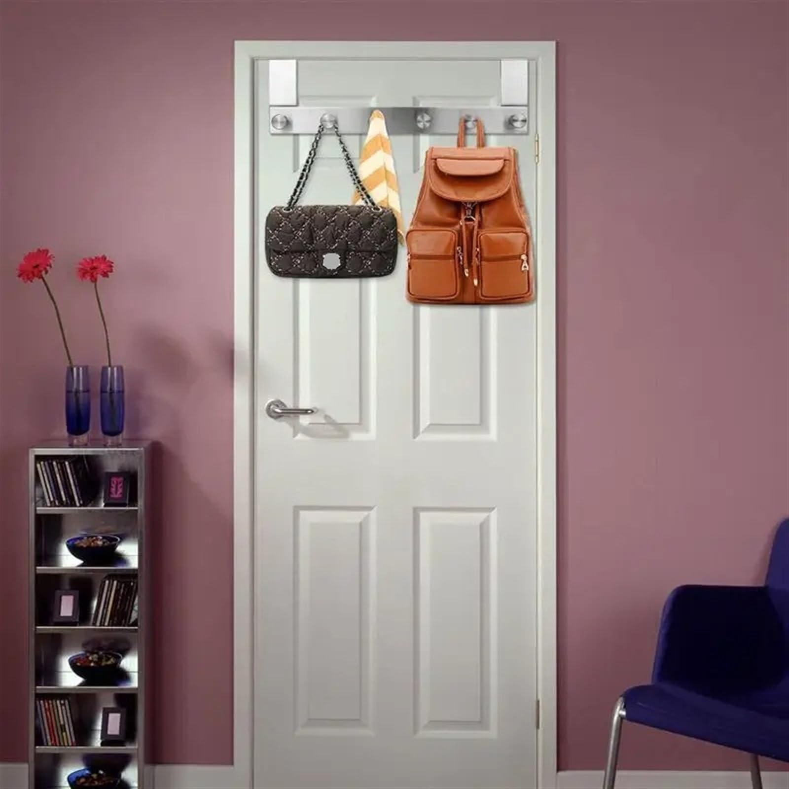 Gancho De Puerta De Acero Inoxidable, Estante Colgante De Pared Sobre La Puerta, Tela, Pantalones, Sombrero, Ganchos For Toallas, Gancho Trasero De Gabinete Con 6 Ganchos (Color : 3)