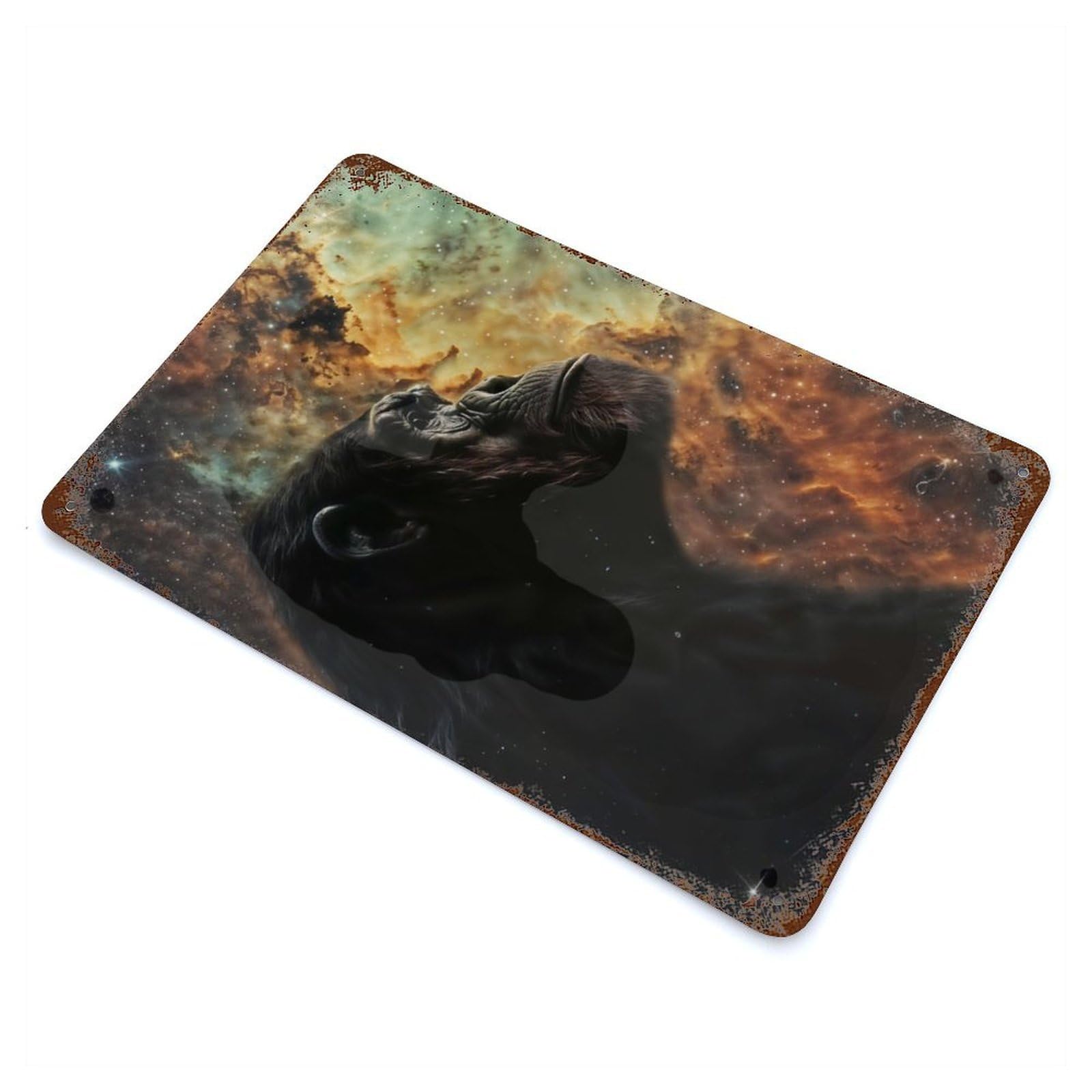 Cosmic Nebula Chimpanzee 11.8"x7.9" Decorative Tin Sign, Classic Wall Plaque for Cafe, Home Bar And Lounge Decor