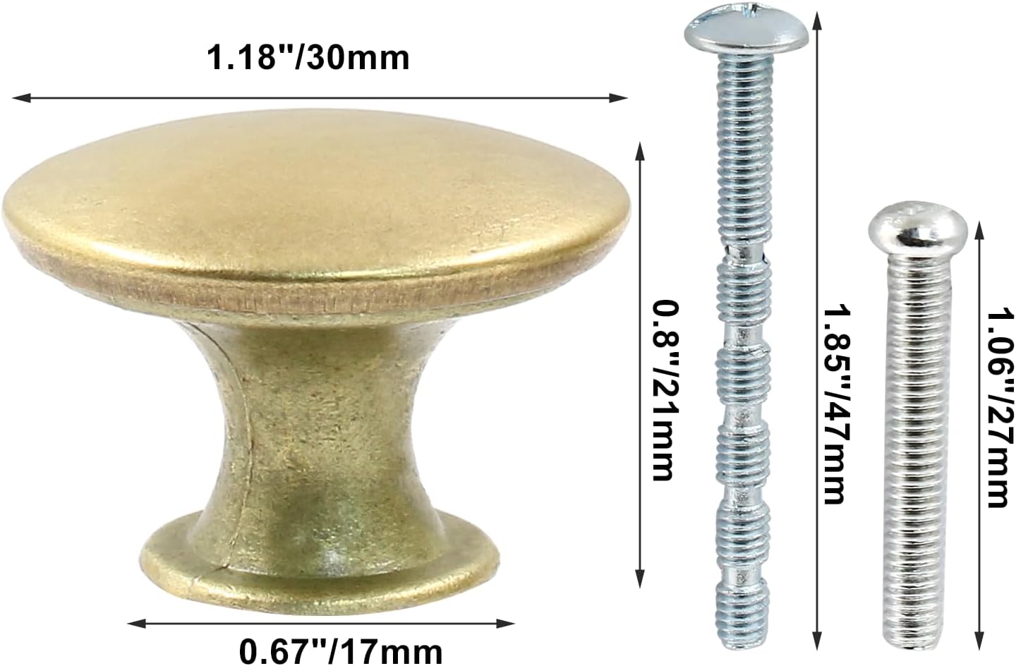 30 Pcs Round Antique Cabinet Knobs 1.18" Diameter Brass Dresser Knobs Drawer Knobs Kitchen Cabinet Pulls for Cupboard Hardware Door with Screws