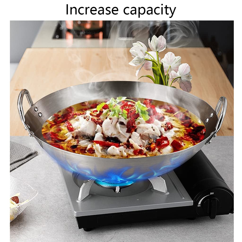 Duża pojemność, pogrubiony, podwójny wok ze stali nierdzewnej, niemagnetyczny, 26 cm-70 cm, nowoczesny, prosty, niepowlekany, szybko przewodzący ciepło, rysujący wok do kuchenek gazowych (sz