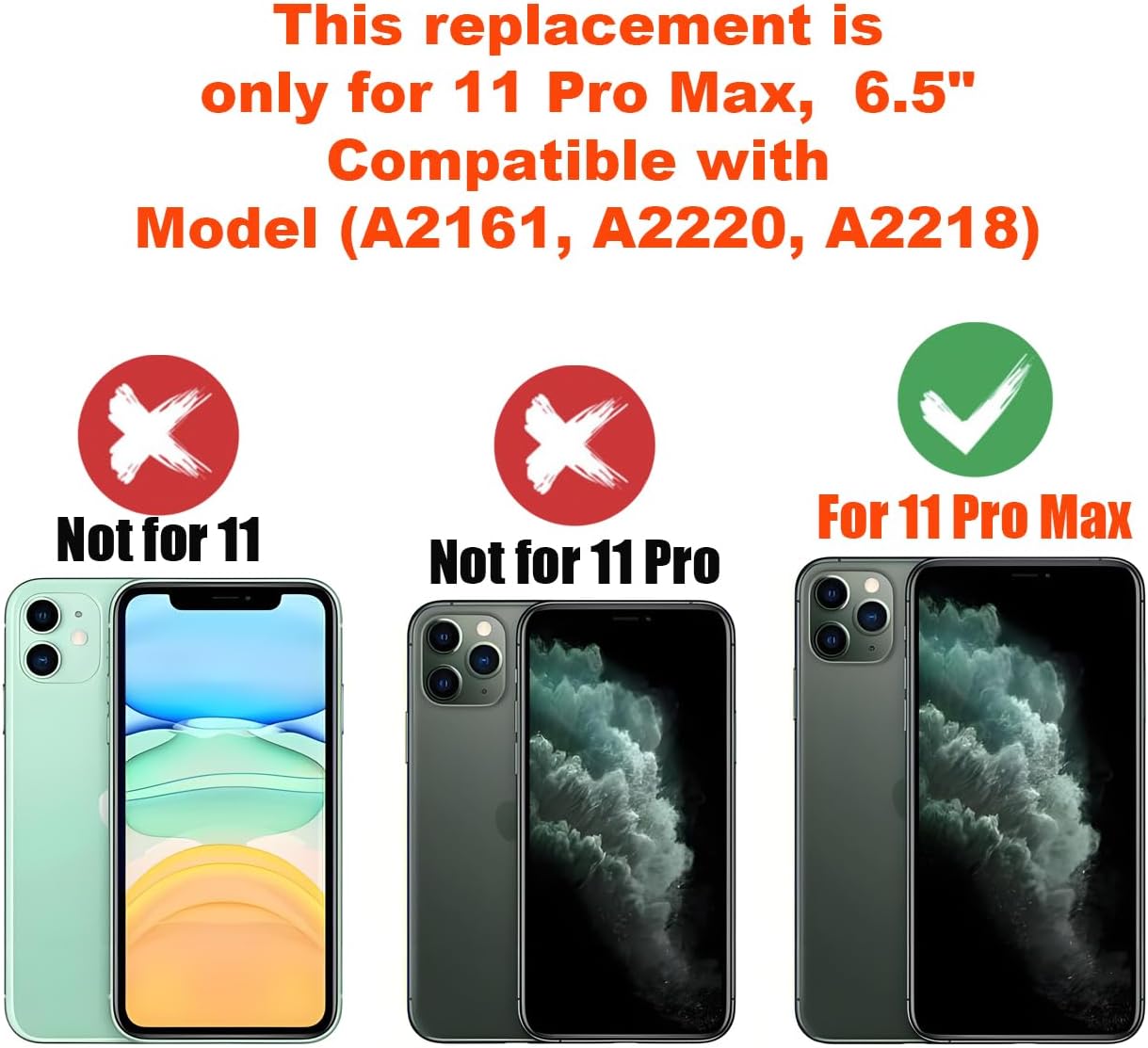 for iPhone 11 Pro Max Screen Replacement 6.5 inch LCD Display 3D Touch Digitizer Frame Assembly Full Repair Kit with Repair Tools, Screen Protector