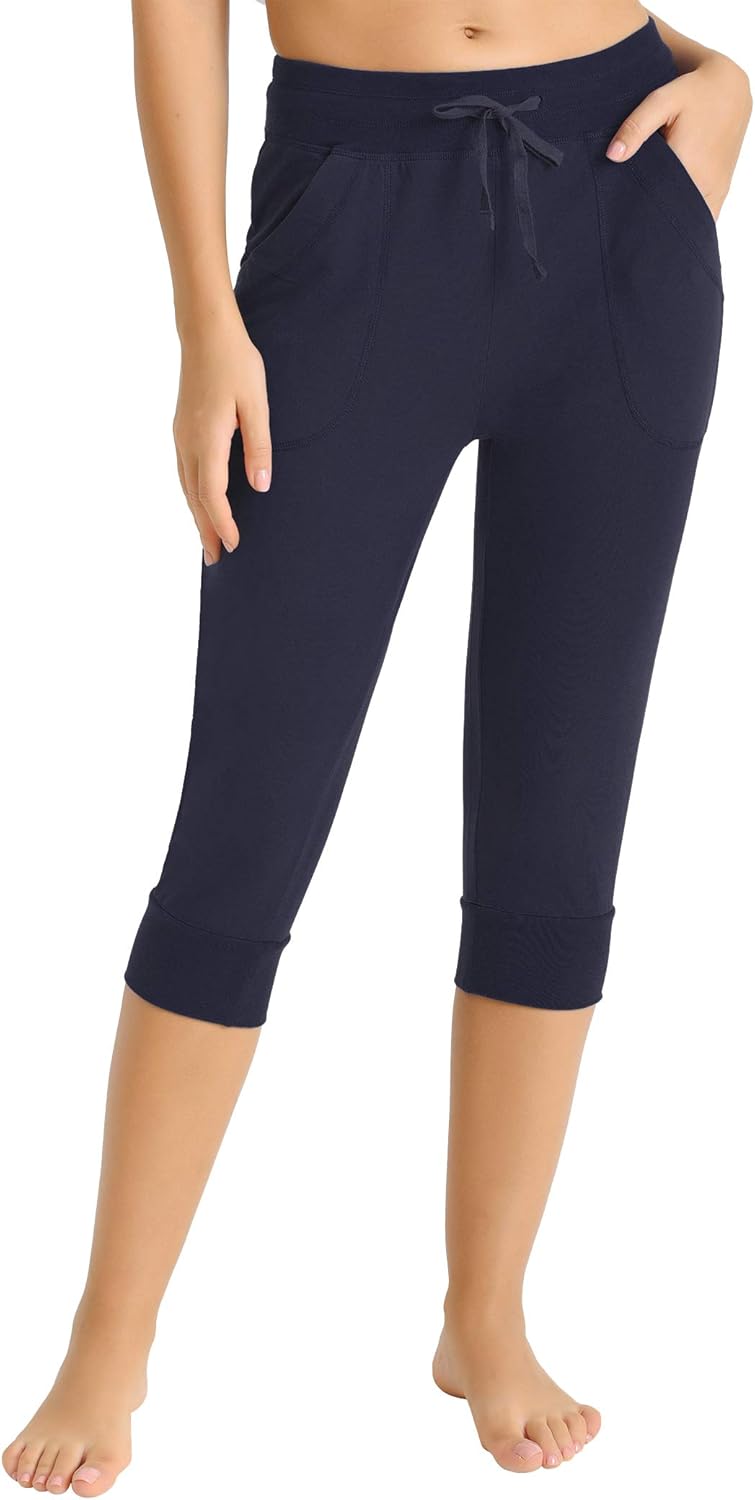Latuza Women's Cotton Sweatpants Jersey Capri Pants with Pockets