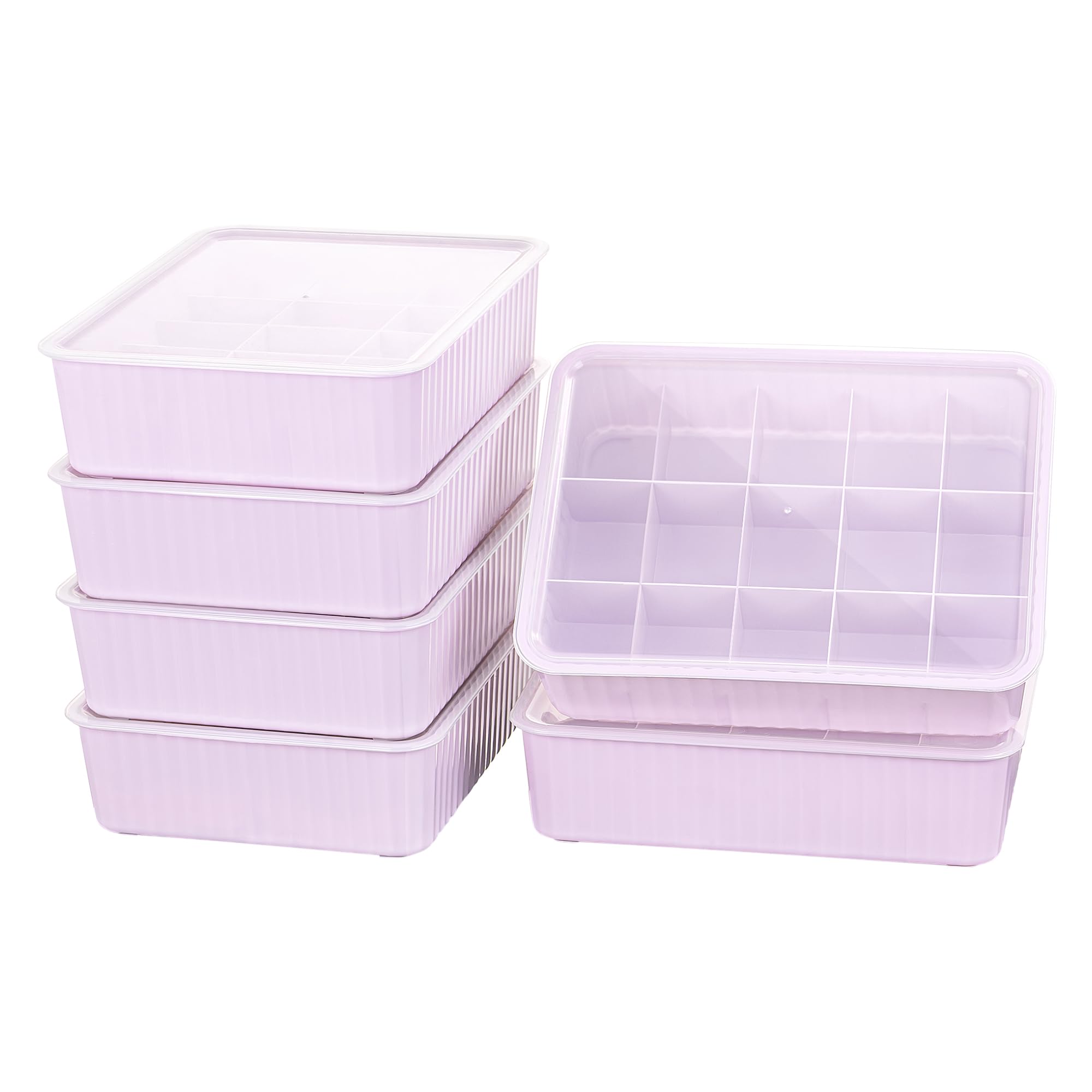 Cetomo 15 Cells Plastic Underwear Sock Drawer Organizer with Lid, Lidded Storage Box with Dividers for Bras and Socks, Basket for Closet, Stackable, Pink, 15 Compartments (31 x 24 x 8 cm)