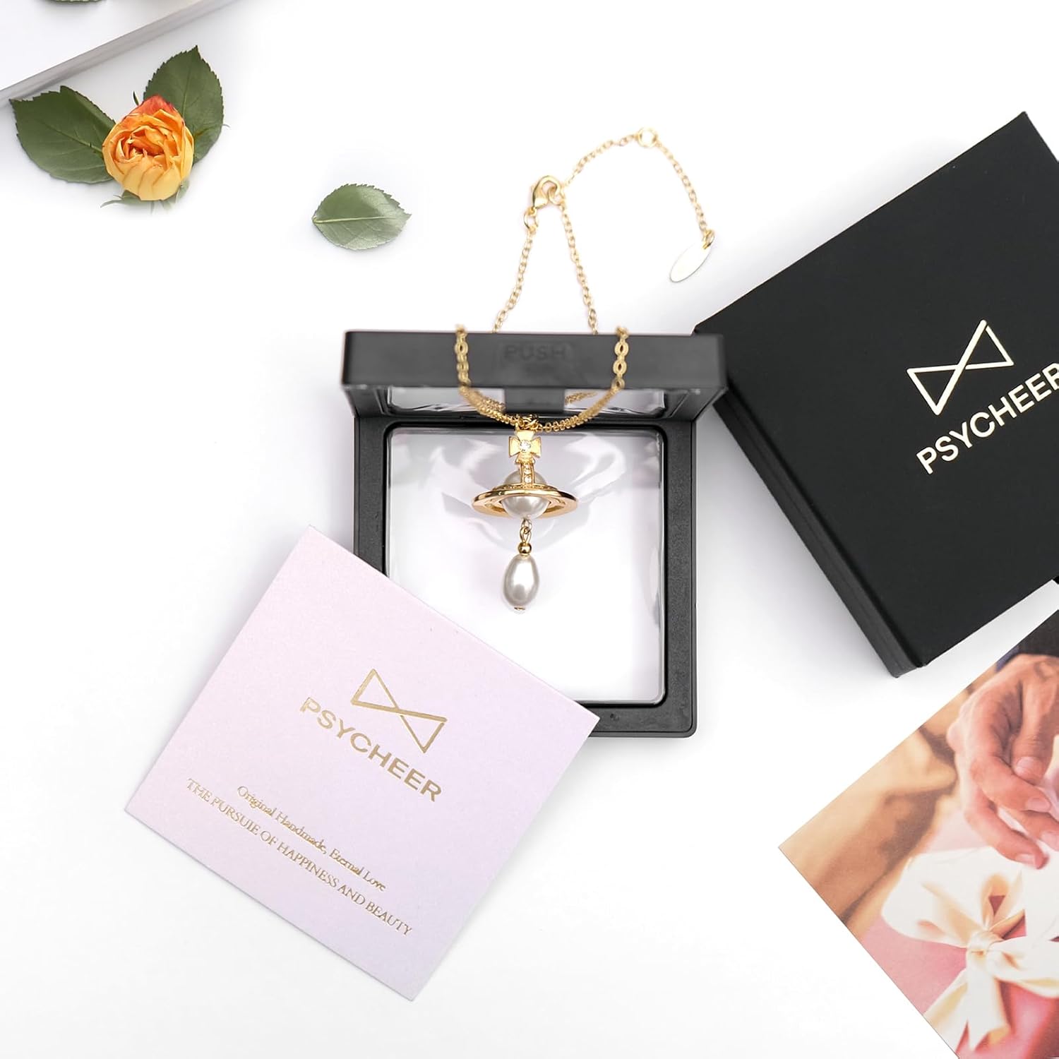 Saturn Necklace for Women, Baroque Pearl Zircon Pendant Necklace, 18K Gold Adjustable Chain Jewelry, Birthday Gift for Women,Neckalce for Sister Mom and Daughter,Meaningful Jewelry