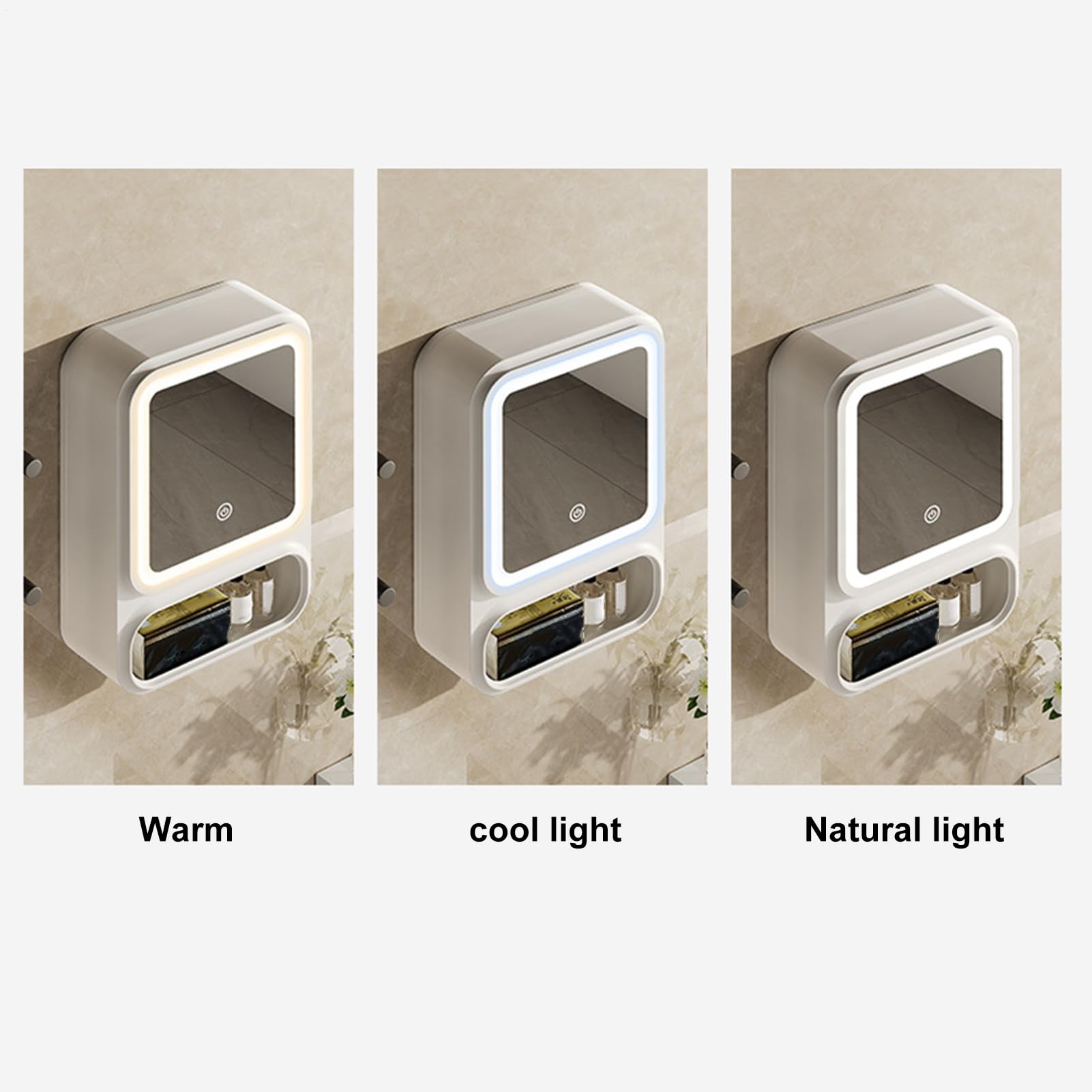 Generico Armadietto Specchio per Bagno,Specchio ad Angolo con Mobile da Parete per Bagno | Luci LED, Dispenser Carta Magnetico e Design Moderno per Shampoo e Trucchi