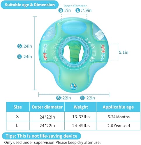 Vista 4 de Swimbobo Flotador inflable de piscina para bebé, asiento de piscina para niños de 2 a 4 años (azul, grande)