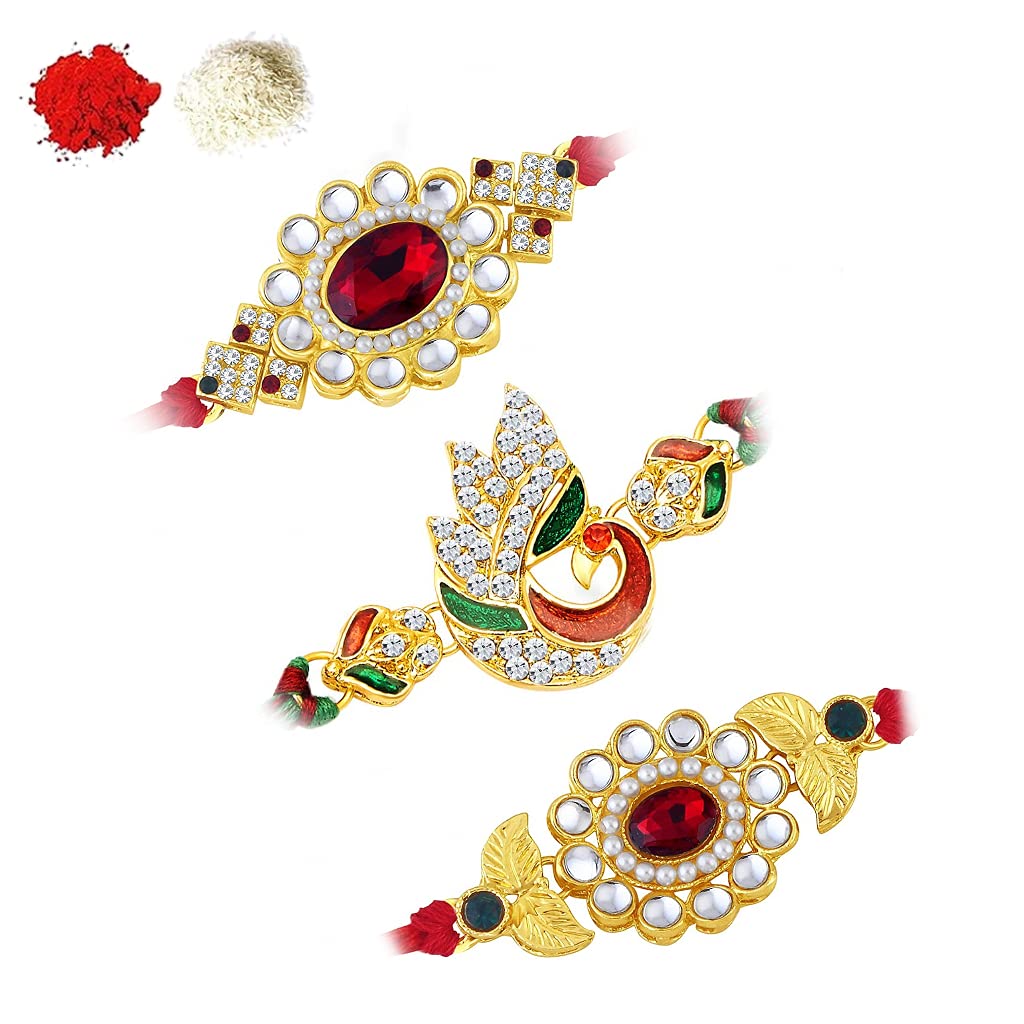 ZIZERY Excelsior Gold Plated Rakhi Combo (Set of 3) For Men
