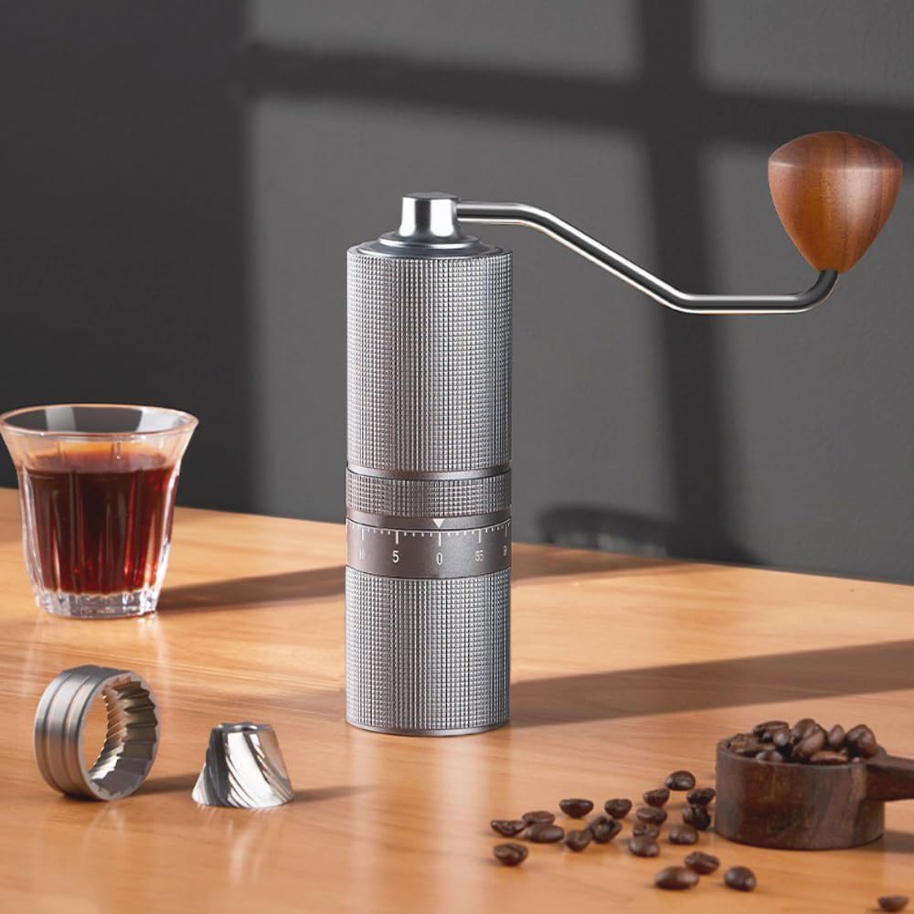 Manual Portable Coffee Grinder with 7 Star Conical Burr, 60 Clicks External Adjustment Full-Metal Coffee Grinder for Coffee Bean Grinder for Espresso, French Press, Travel, Camping, Home & Office Use