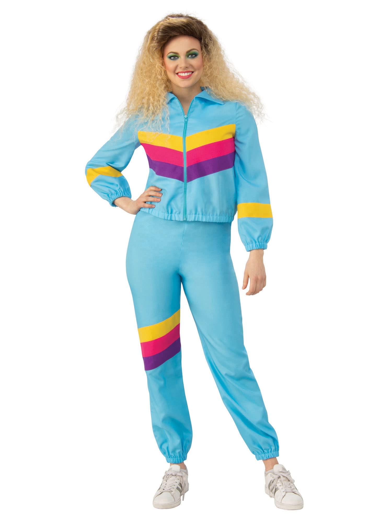 Adult Sky Blue Shell Suit Female Costume Set (Medium) - Vibrant Design, Perfect for 80's Retro Parties, Themed Events, Dance Performances, & More Halloween Halloween